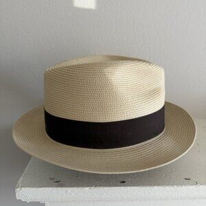 Dobbs Straw Fedora Hat – Size 6 7/8 (55cm) – Made in USA – Wide Black Band